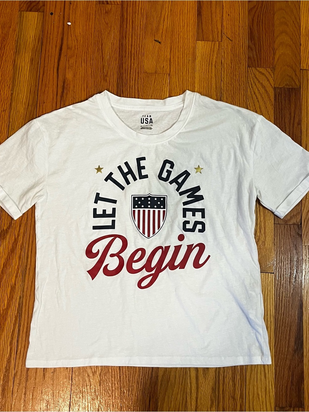USA 'Let The Games Begin' Graphic Tee in White and Red size S